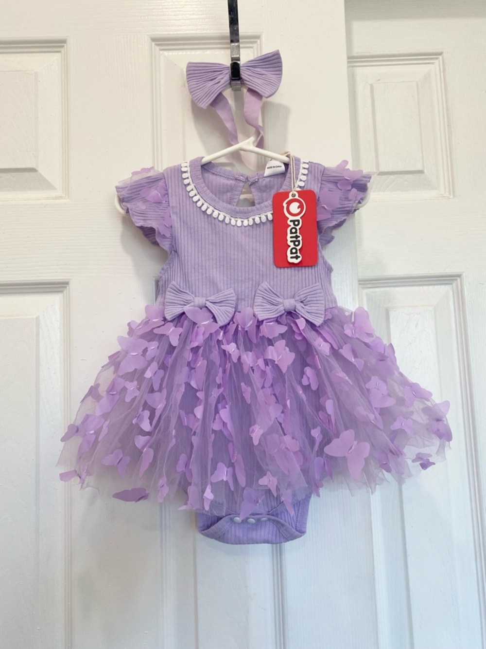 Baby Girl Lavender 3D Butterfly Tutu Romper Dress with Headband, Size 9-12M - Picture 2 of 11